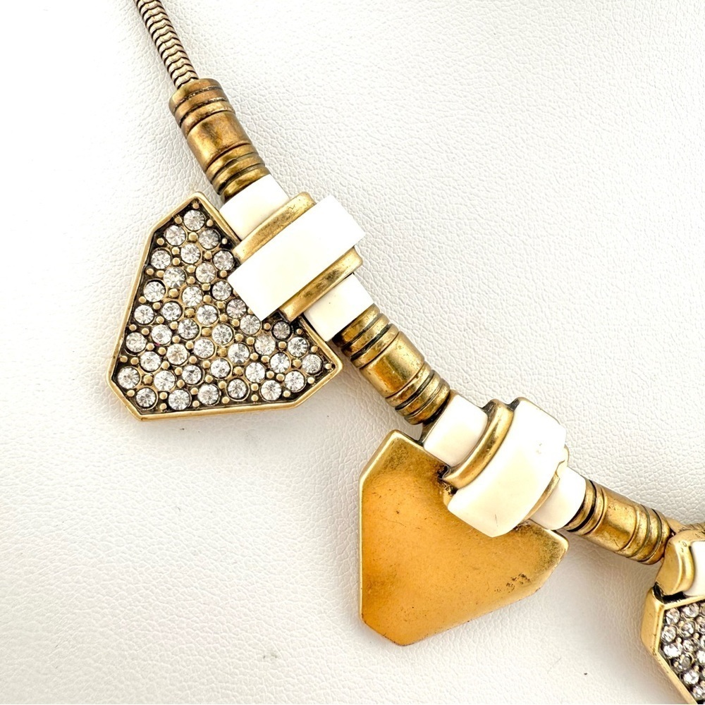 J. Crew Necklace, Slide GoldTone Arrow White Enamel and Rhinestone - Statement - Picture 4 of 11